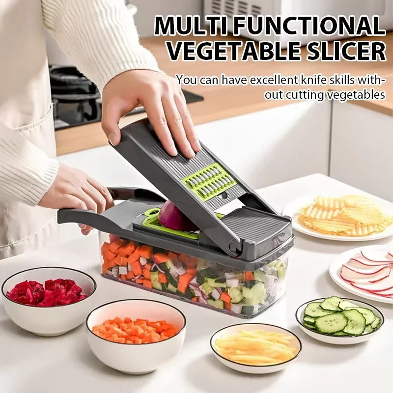 Pro-Series 16-in-1 Vegetable Chopper, Dewpeton Mandoline Slicer, Veggie Chopper, Food Chopper with Container, Vegetable Cutter Oasis Select