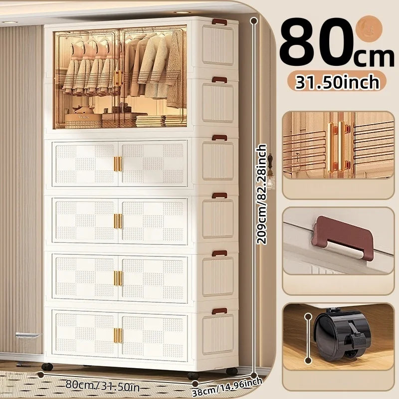COIZYZZL 31.5 Inch Foldable Storage Wardrobe, 2-6 Tier Multi-Combos with Rolling Wheels, Large Capacity for Living Room/Bedroom Oasis Select Tawny 1Large 4Small