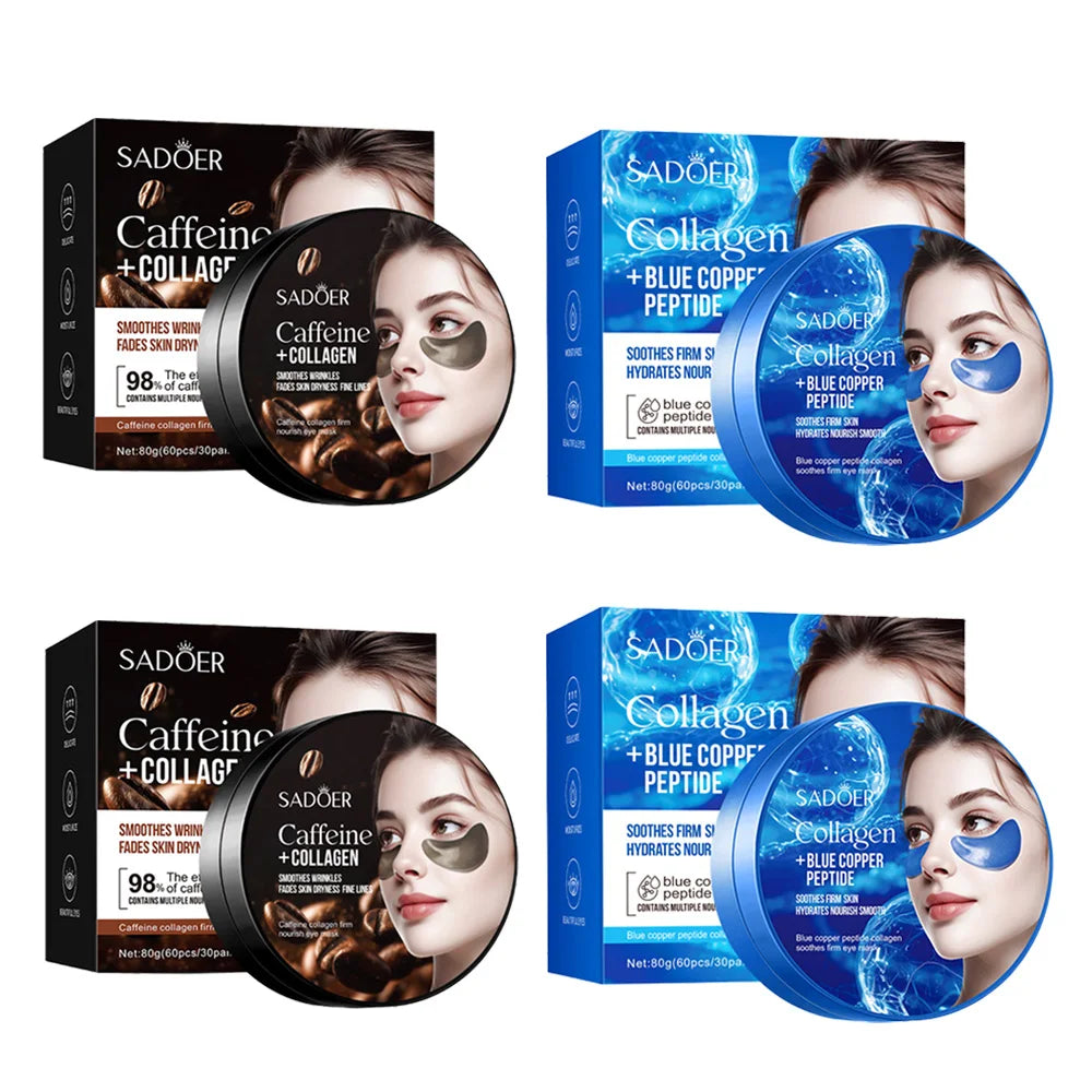 SADOER Caffeine Crystal Collagen Eye Mask Anti Dark Circles Ant -Aging Anti Wrinkles Moisturizing Eye Patche Skin Care 1/2/4pcs Oasis Select Coffee Blue 4pcs