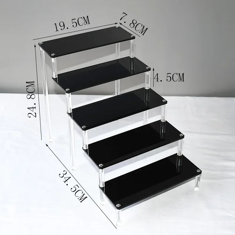 1–5 Tier Acrylic Display Stand | Riser Shelf Rack – Clear & Black