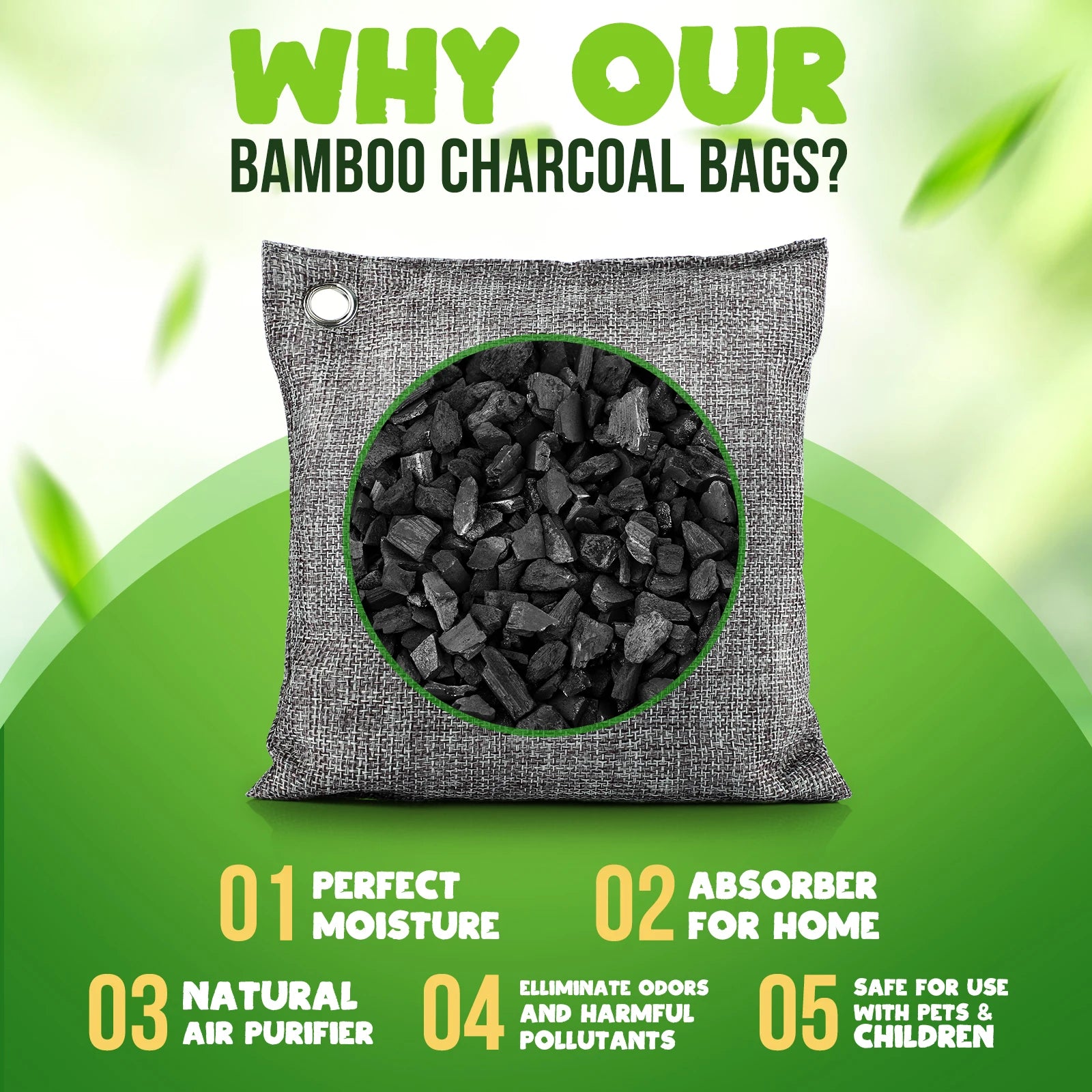 10-Pack Bamboo Activated Charcoal Bags | Odor & Moisture Absorber