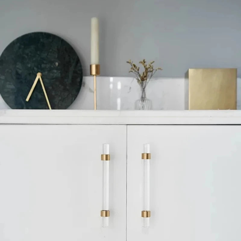 Brass Transparent Furniture Handles Modern Minimalist Acrylic Silver Gold Wardrobe Cupboards Dresser Drawer Kitchen Knobs Oasis Select