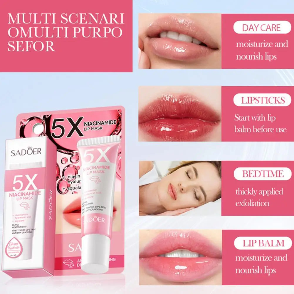 SADOER 5X Niacinamide Lip Mask Hyaluronic Acid Squalane Ultra Hydrating Balm Lip Care Cream Anti Dry Cracking Pink Lips Oasis Select