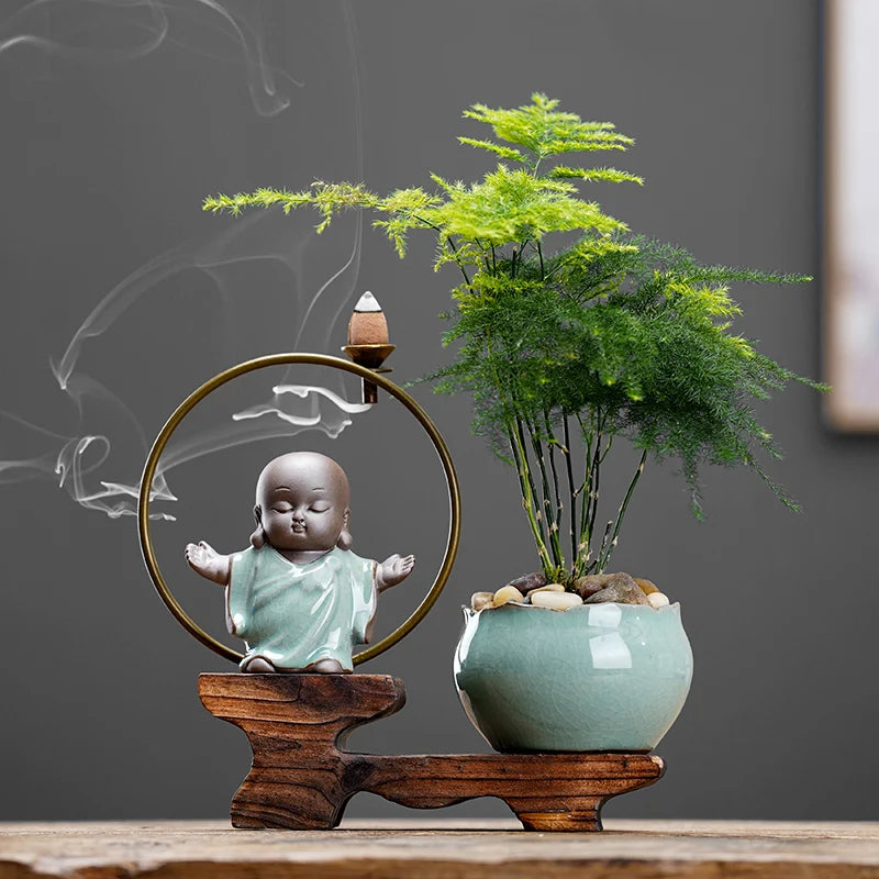 Backflow fragrant new Chinese creative little monk tea table tea table decoration boutique tea ceremony home decoration Oasis Select H 18cm X 17.5cm