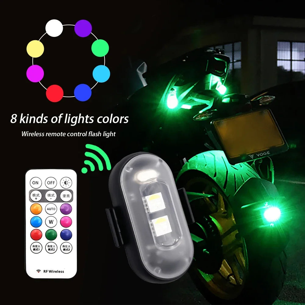 Motorcycle RGB LED Strobe Lights 8 Colors LED Flash Position Wireless Light Aircraft Airplane Helicopter Warning Signal Lights Oasis Select