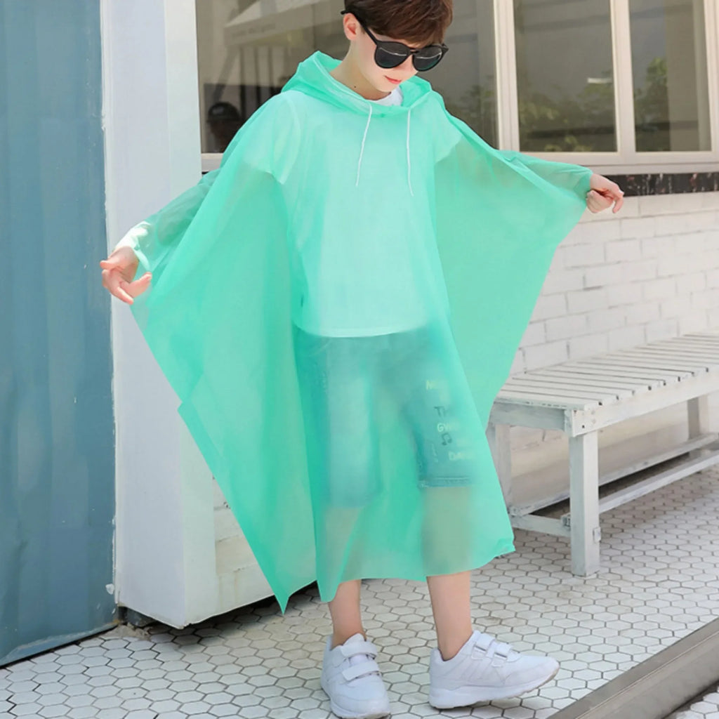 Children Boy Girl Rainwear Waterproof Hooded Rain Coat Outwear Poncho Raincoat Cover Up for Kids 100 to 160cm Height Oasis Select green