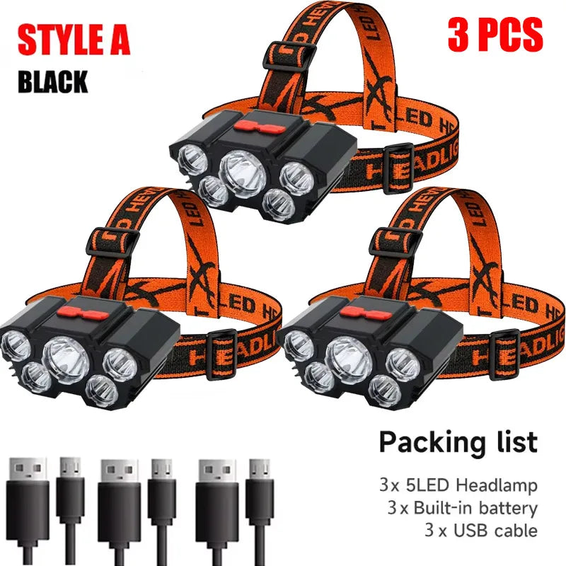 ESMARTER 5-LED Rechargeable Headlamp | Waterproof, 4 Modes