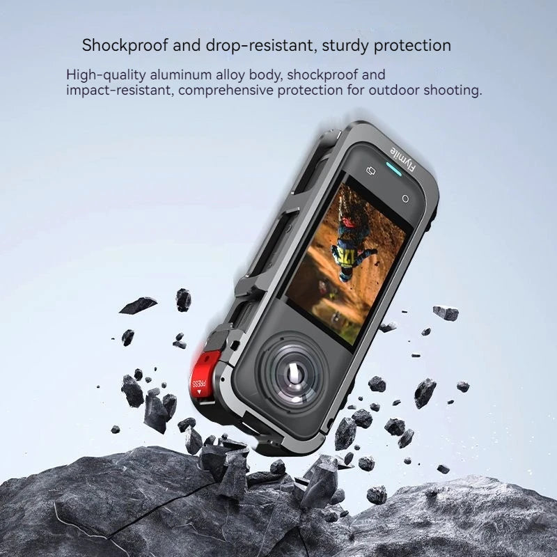 Aluminum Cage for Insta360 X5 – Protective Frame & Cold Shoe