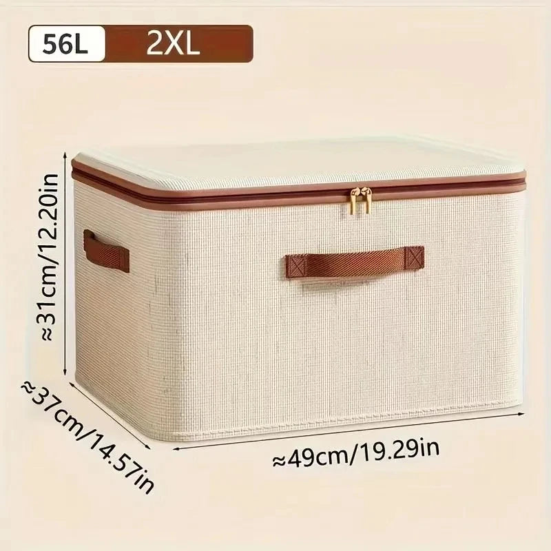 1pc Large Heavy-duty Storage Box with Lid, Hard Shell Fabric Closet Organizer Container for Clothes Blankets Toys Home Organizer Oasis Select 56L 49x37x31CM