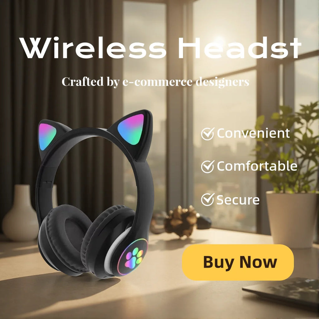 Cat Shaped Wireless Bluetooth Earphones Handsfree Earbuds with Microphone for All Phones Fashion Headphoens Game Headset Oasis Select Black