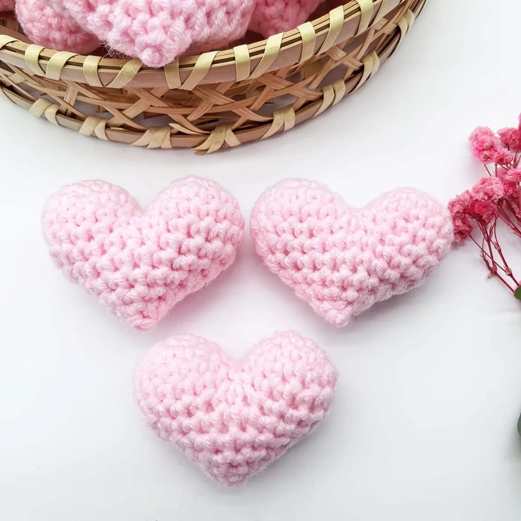 3-Pack Handmade Crochet Heart Decorations – Valentine's & Wedding