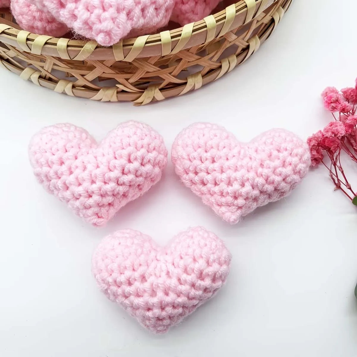 3-Pack Handmade Crochet Heart Decorations – Valentine's & Wedding