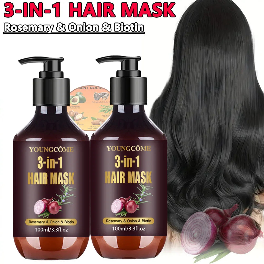 Organic Hair Mask with Rosemary, Onion Biotin 3-in-1 Natural Treatment Nourish Reduce Hair Loss Anti-Breakage Hair Products100ml Oasis Select