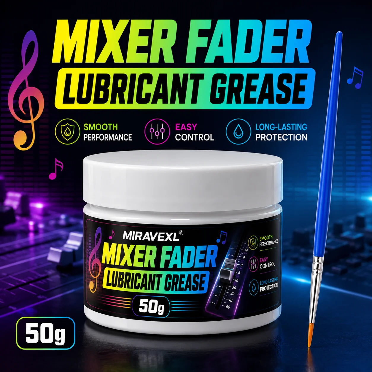 50g MIRAVEXL Mixer Fader Grease + Brush, Professional Mixer Lubrication, Smooth Performance, Long-Lasting, Easy to Apply Oasis Select