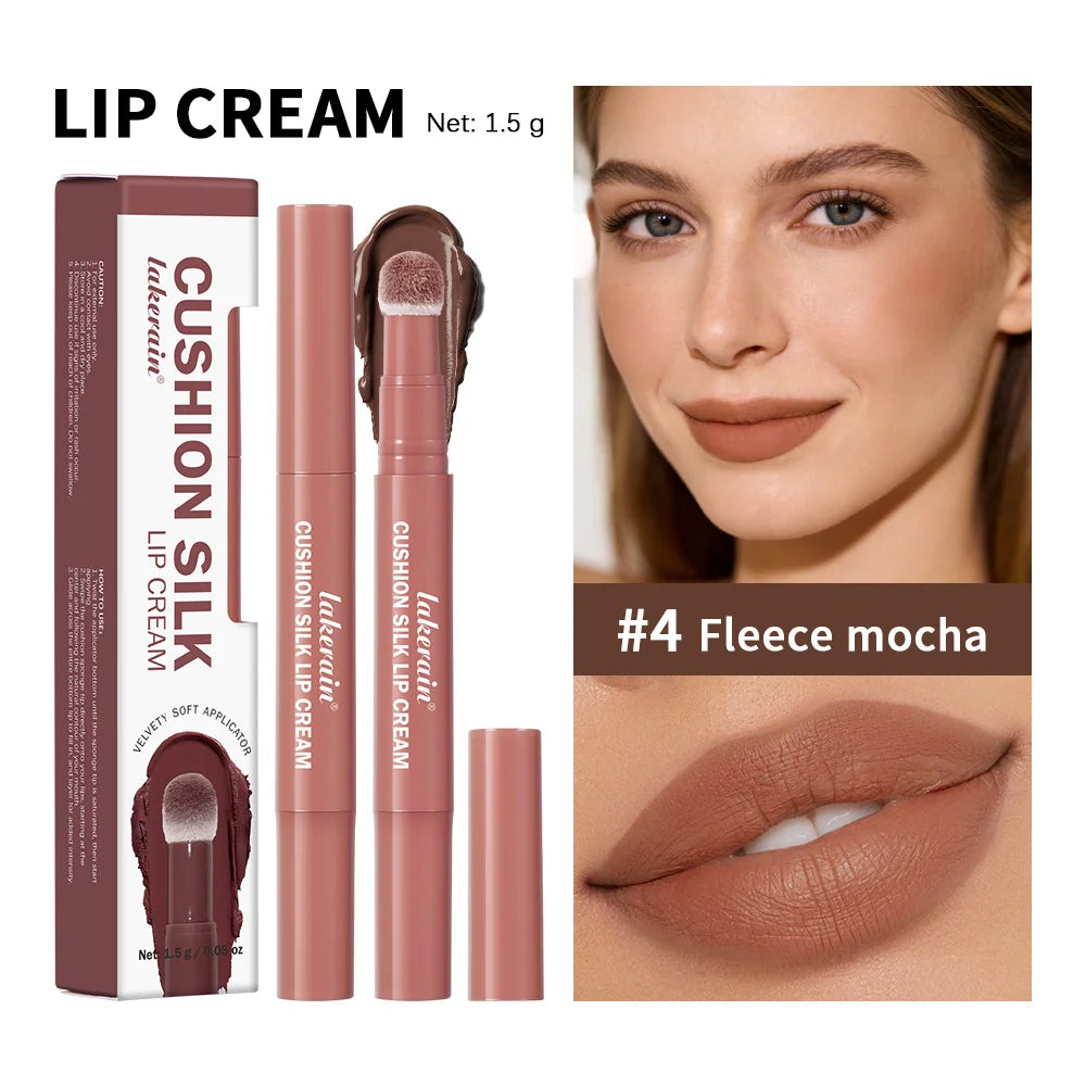 Lip Stain Air Cushion Lip Cream 2 IN 1 Lip & Blush Waterproof Matte Lip Glaze Mouth Red Lip Mud Non-fading Non-stick Cup Makeup Oasis Select Color 4