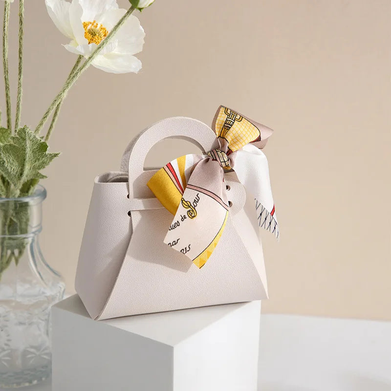 1PCS Leather Gift Bags Bow Ribbon Packaging Bag Wedding Favour Distributions Bags Eid Mubarak Candy Packaging Box Mini Handbag Oasis Select Champagne Other