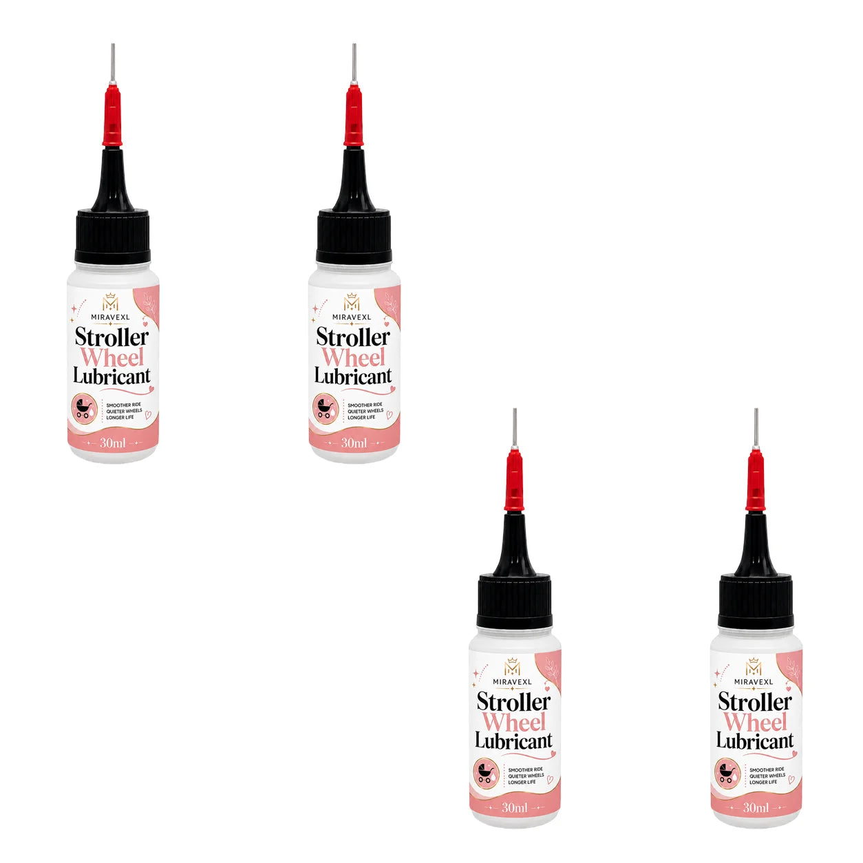 MIRAVEXL Stroller Wheel Lubricant 30ml for Smooth Quiet Ride, Baby & Pet Strollers, ReducesFriction, Extends Wheel Life Oasis Select 4 bottles