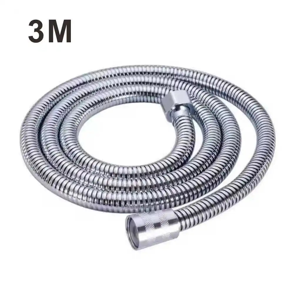 1.5/2/3M Stainless Steel Shower Hose Black/Silver Long Bathroom Shower Water Hose Extension Plumbing Pipe Showerhead Tube Oasis Select 3M silver