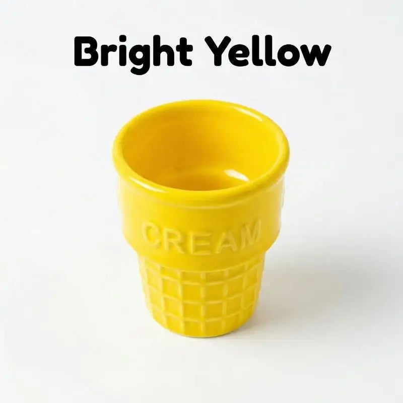 Colorful Ceramic Ice Cream Cups Dessert Coffee Mug With Waffle Cone Design Cute Aesthetic For Home Cafe Afternoon Tea Party Use Oasis Select 1pcs Yellow