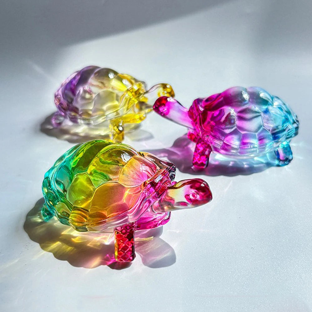 Lucky turtle ornament, crystal glass magical turtle statue light-catcher, Christmas gift mysterious power home office decoration Oasis Select