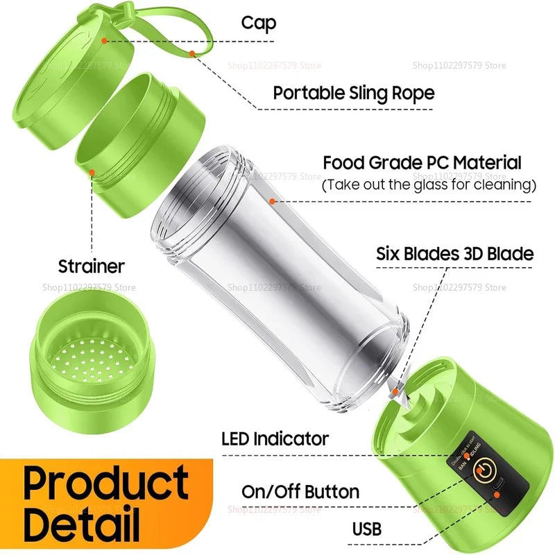 USB Rechargeable Portable Electric Juicer Blender 380ml Compact Kitchen Mini Juicer Smoothie Maker Fruit Food Processor Oasis Select