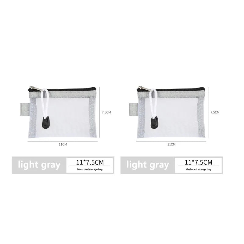 1/2pcs Storage Bags Mesh Cosmetic Bag Wallet Nylon Small Coin Purse Mini Zipper Pouch Mesh Storage Bags ID Credit Card Holder Oasis Select 2pcs Light gray