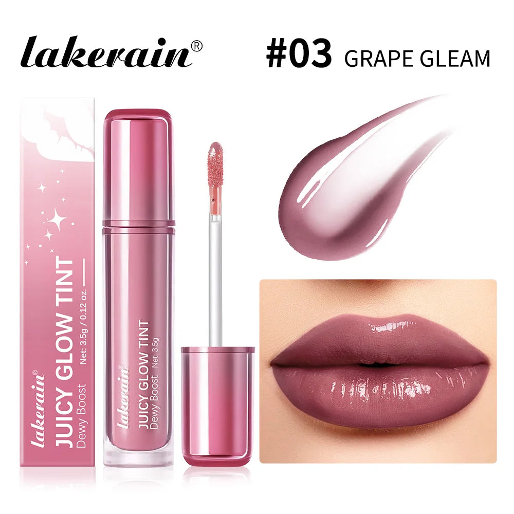 Lakerain Juicy Glow Tint Long-Lasting Mirror Shine Smooth Radiant Lip Tint Deep Moisturizing Brightening Juicy Glow Lipstick Oasis Select Grape Gleam