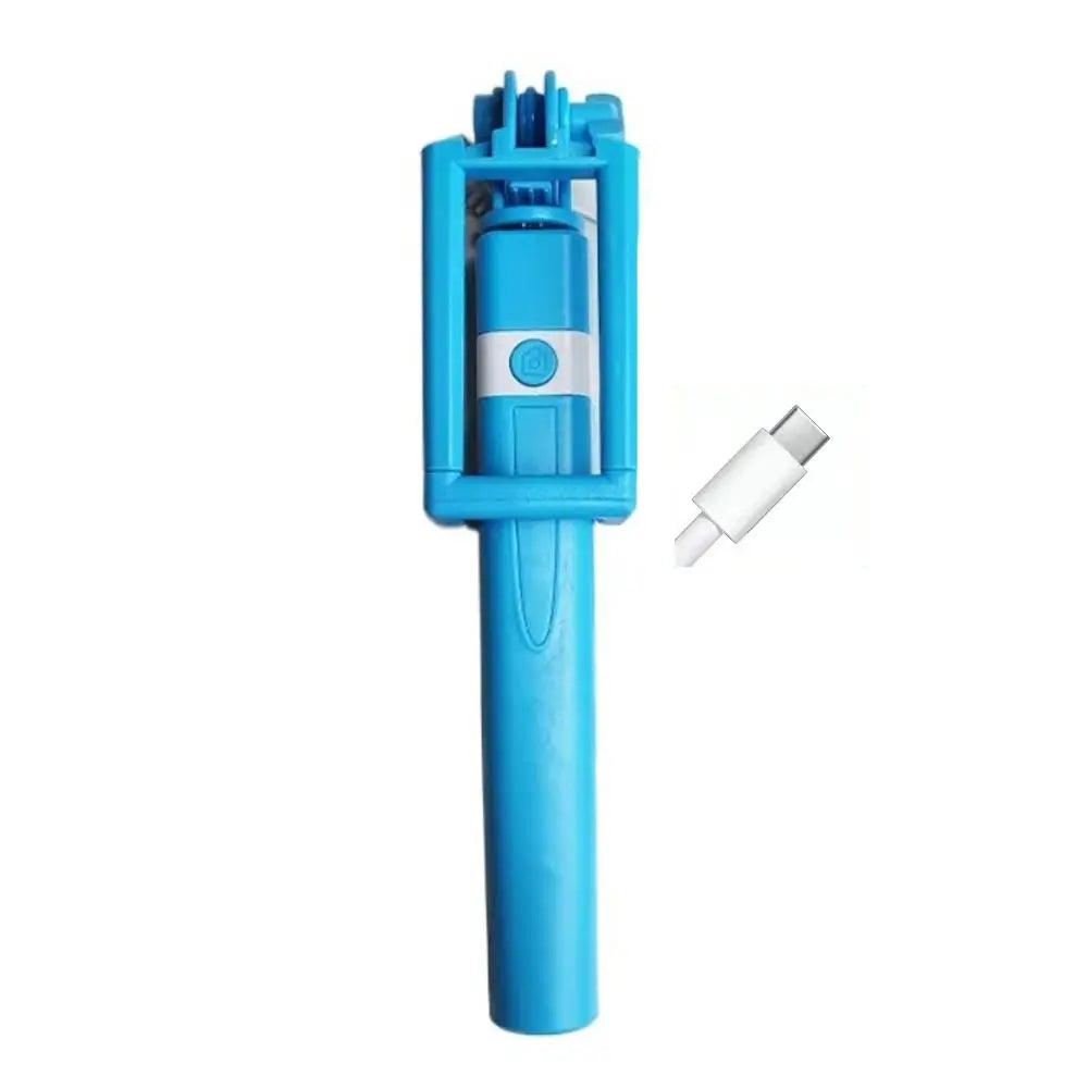 New Mini Wire Controlled Selfie Stick Pink/Blue/Black Suitable for Android 3.5mm Plug Selfie Stick Shrinkage 18cm Stretch 72cm Oasis Select blue-Type-c