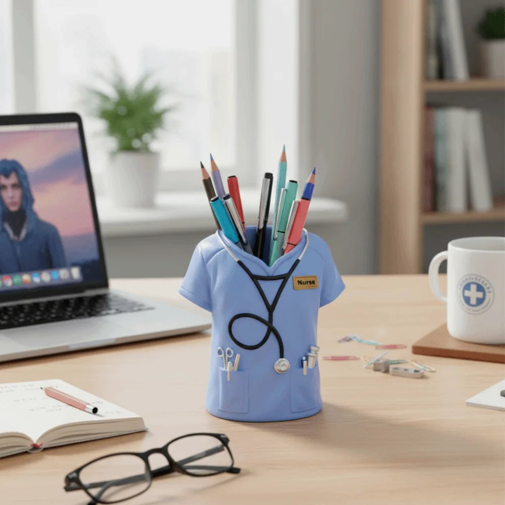 Creative Doctor's Coat-Shaped Pen Holder With Stethoscope Decoration Practical Doctor White Coat Pencil Holder Oasis Select