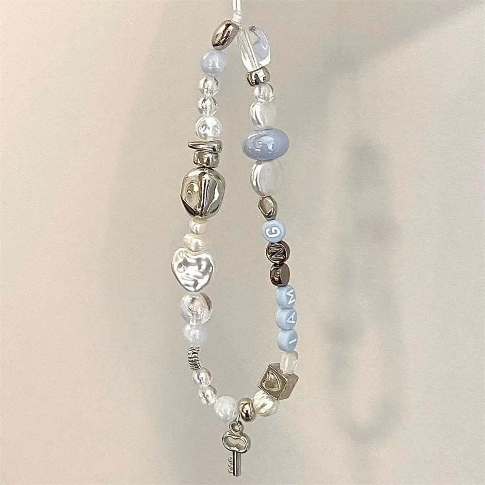 Star Pearl Beaded Phone Chain Phone Charms Hanging Cord Phone Strap Anti-Lost Wrist Strap Mobile Lanyard Phone Pendant Oasis Select 03