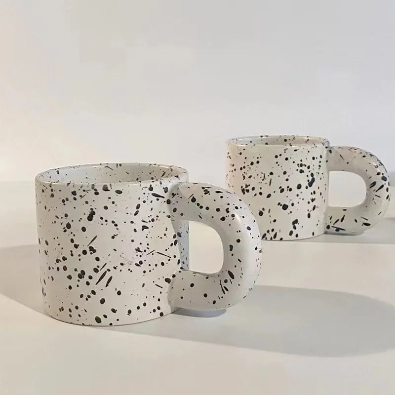 330ml Creative Ceramic Cup Home Breakfast Milk Oat Cups Splash Ink Wave Dot Mug Irregular Spotted Desig Thick Handle Coffee Mug Oasis Select