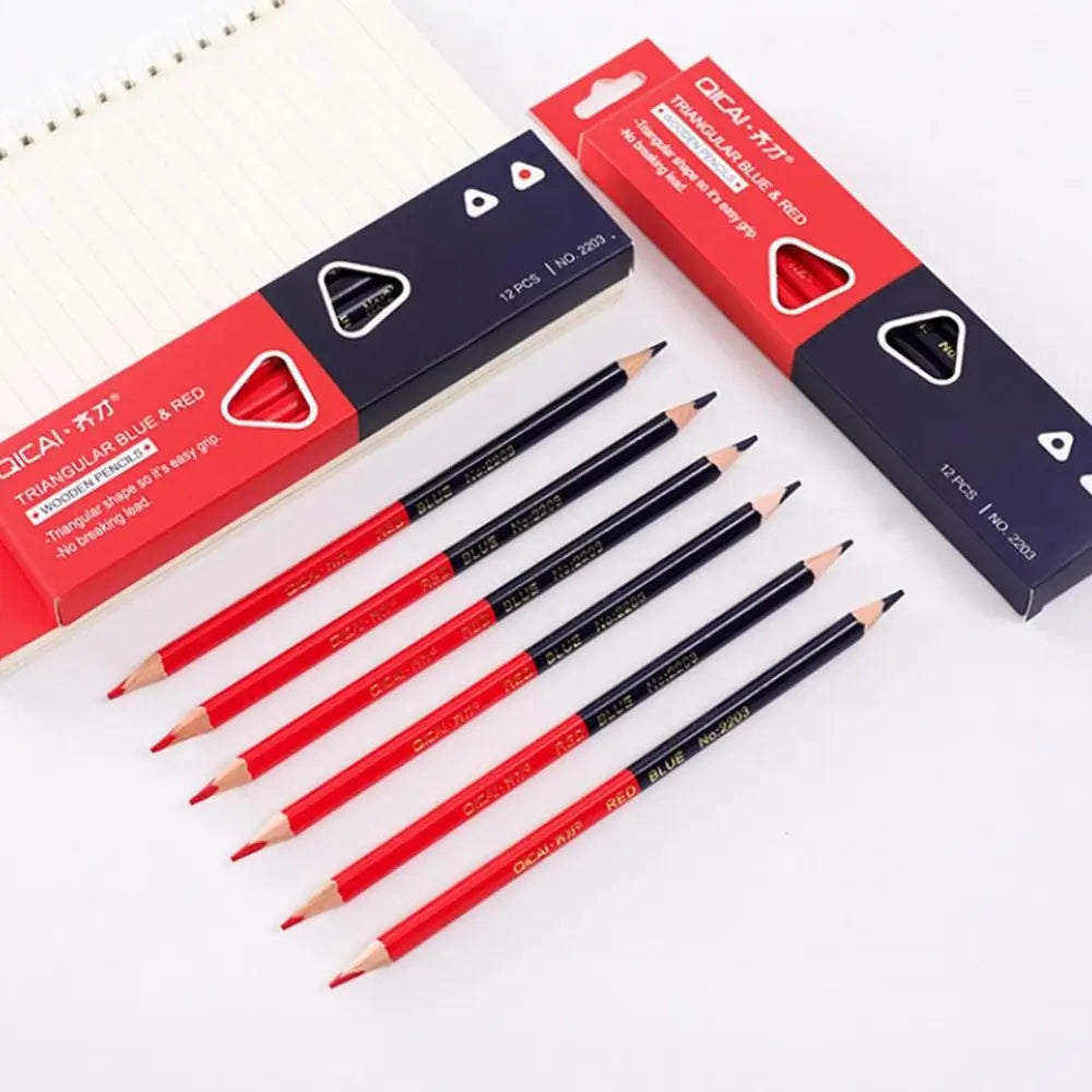 12pcs/set Students Writing Red&Blue Double Head Pencil Drawing Marking 2B Soft Lead Pencil Marker Tools Graphics Oasis Select