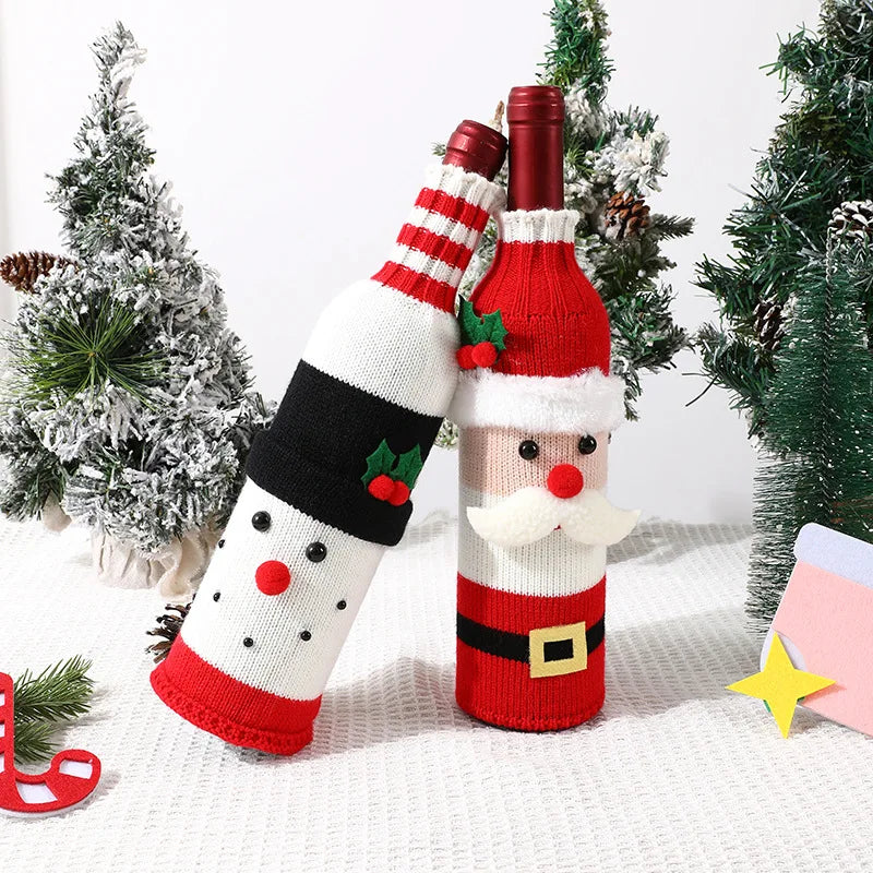 Knitted Christmas Wine Bottle Covers Santa Snowman Design Acrylic Champagne Holder for Holiday Party Table Decorations Gift Oasis Select