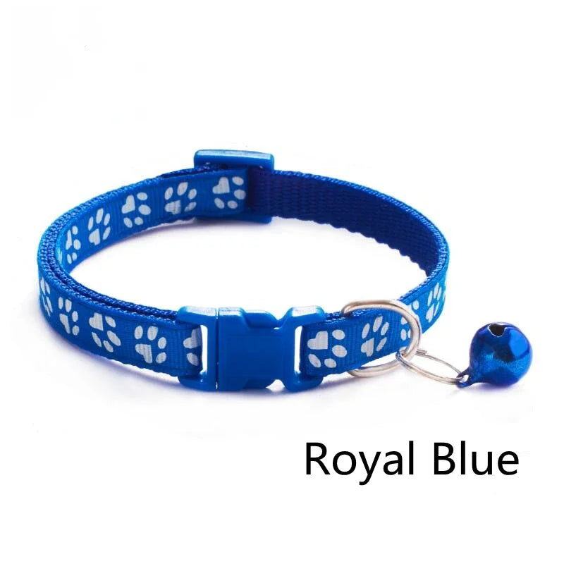 1/6pcs Pet Collar With Bell, Cartoon Footprints, Colorful Dog, Puppy, Cat Accessories, Adjustable Safety Bell Ring Necklace, Pet Oasis Select Dark Blue