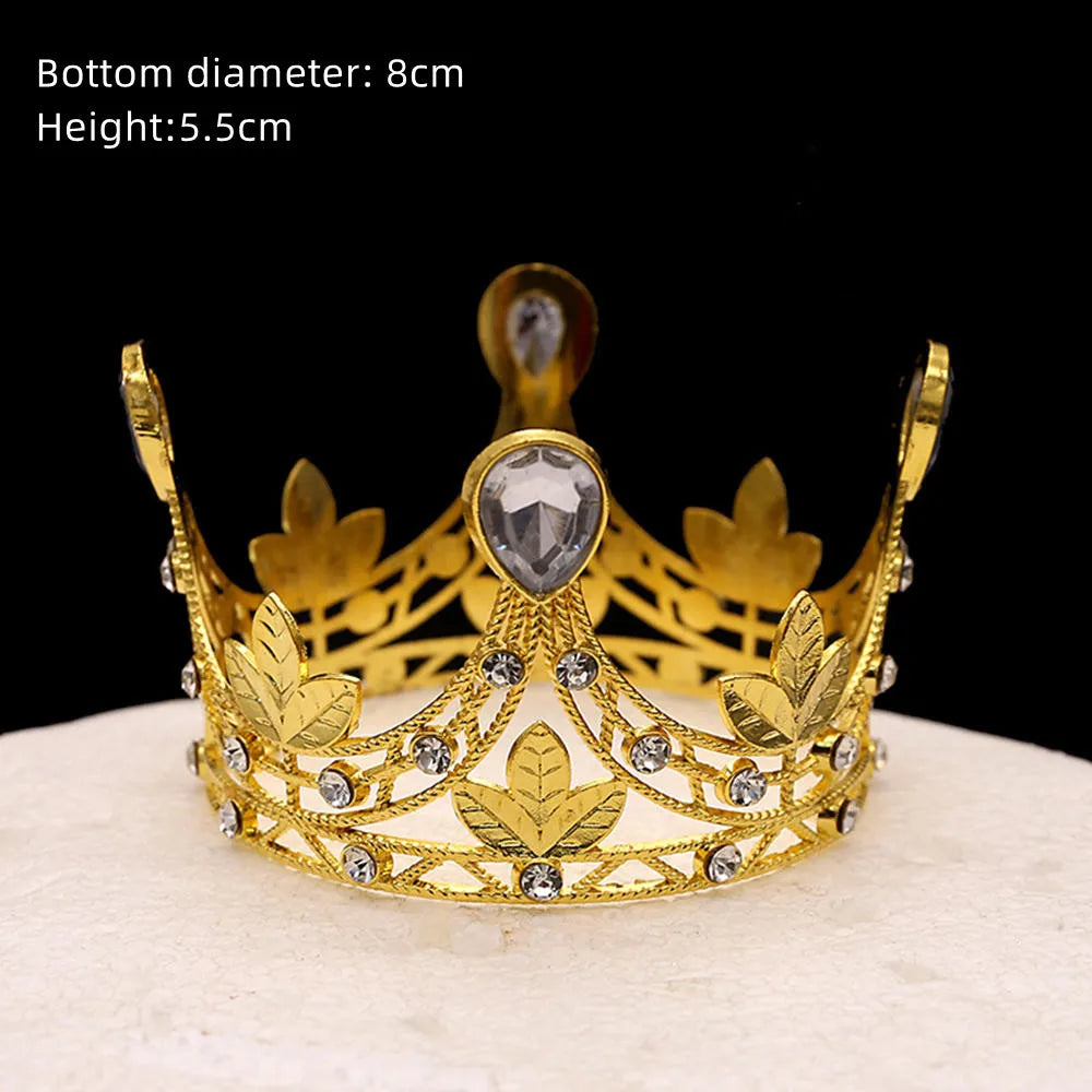 Rhinestone Crown Baking Cake Topper Headwear Decoration Children's Hair Accessories Princess Wedding Birthday Party Supplies New Oasis Select Gold Leaf CHINA