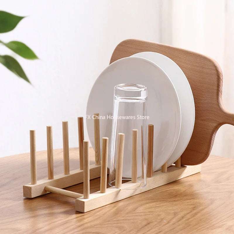 Plate Storage Rack Multifunctional Wooden Dish Rack for Cup Dish Pot Lid Drain Holder Kitchen Organizer Shelf Storage Containe Oasis Select