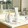 Plastic Toothbrush Holder, Cute Bow Design, Perfect for the Bathroom or Bedroom - Cute Toothbrush and Pen Display Stand Oasis Select WHITE