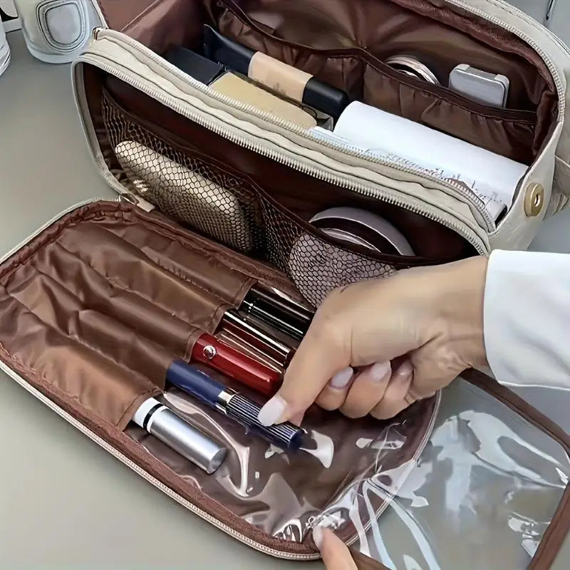 Leather Large Capacity Travel Cosmetic Bag Portable Women Makeup Case Waterproof Multifunctional Toiletry Organizer Storage Bag Oasis Select