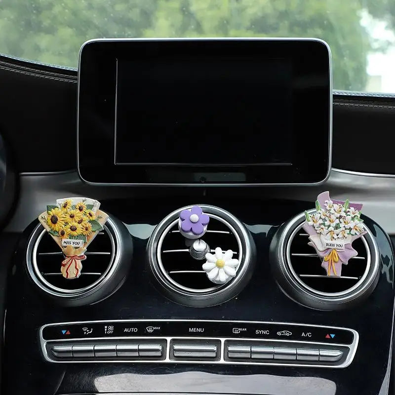 Sunflower Rose Bouquet Car Vent Aromatherapy Diffuser Plaster Floral Air Freshener Ornament Car Aromatherapy Accessories Oasis Select