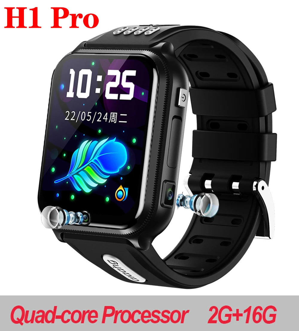 4G Smart Watch Kids GPS Positioning Dual Camera Smartwatch Student Clock Wifi Internet Boy Girl Video Calls 1+8/2+16 SIM Card Oasis Select H1Pro-BKGRS-16G standard