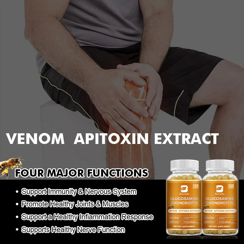 BEWORTHS Glucosamine Chondroitin Bee Venom Extract Capsules for Relieve Joint & Knee Pain Relieve Discomfort of Bones and Joint Oasis Select