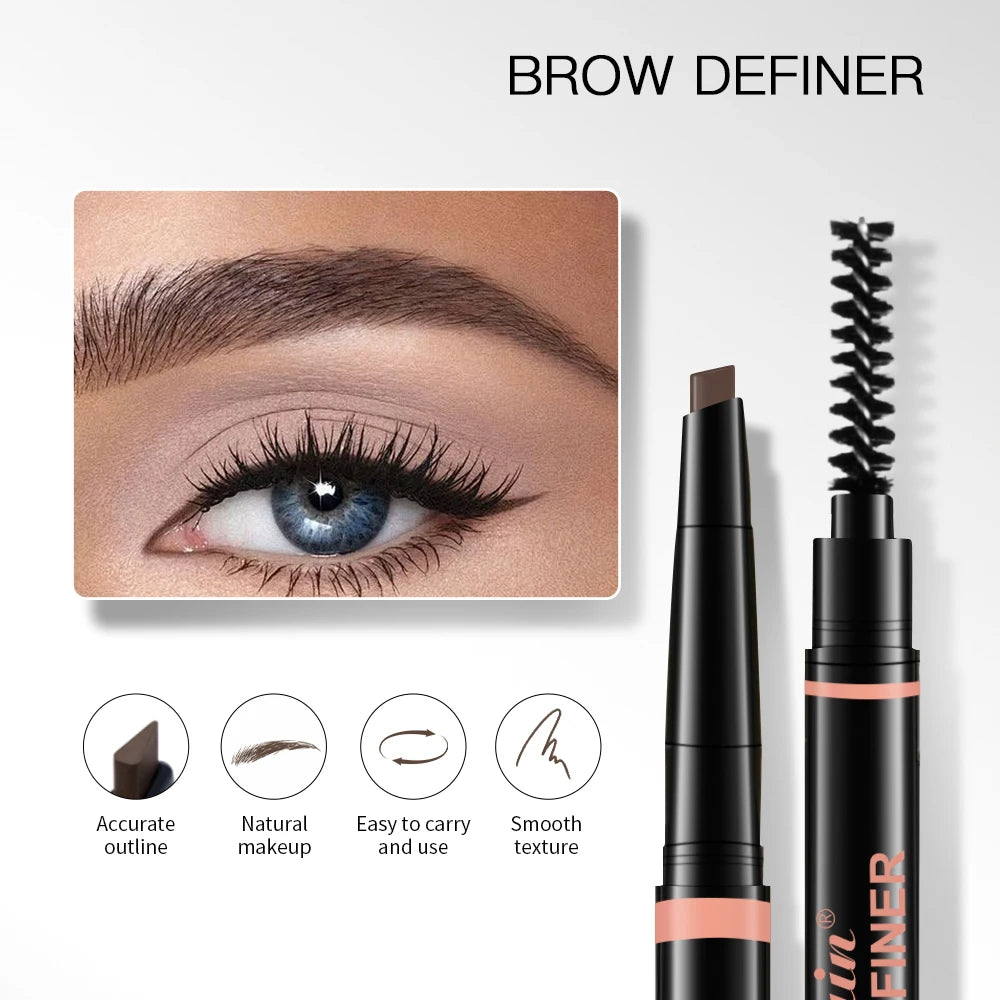 Waterproof 2 In 1 Eyebrow Pencil DoHead Long-lasting Brown triangular-shaped pen tip Eyebrow 3 Colors Brown Pen Makeup Oasis Select
