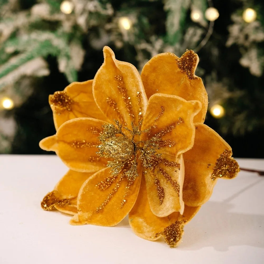 26cm Glitter Poinsettia Artificial Christmas Flower | DIY Decor