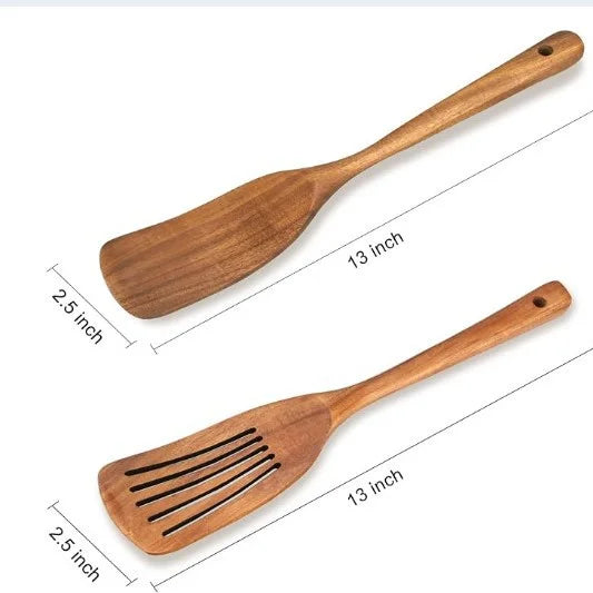 2-Piece Wooden Japanese Spatula Set – Non-Stick & Heat Safe Wooden Kitchen Utensil Set Oasis Select