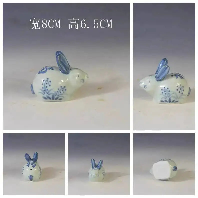 Porcelain Republic Of China Style Blue And White Zodiac Inkstone Tea Pet Study Room Desk Ornament Oasis Select Rabbit