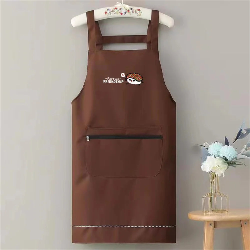 Waterproof Anti-Oil Kitchen Apron with Zipper Pocket | PVC