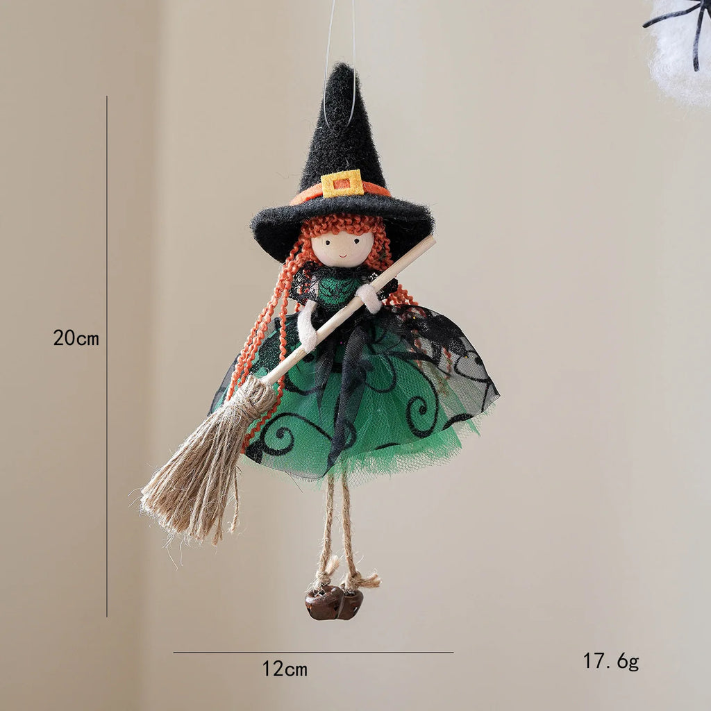 Creative Scary Halloween Apron Witch Doll Funny Cute Broom Witch Decoration Handicraft Halloween Witch Pendant Cosplay Party Oasis Select Green