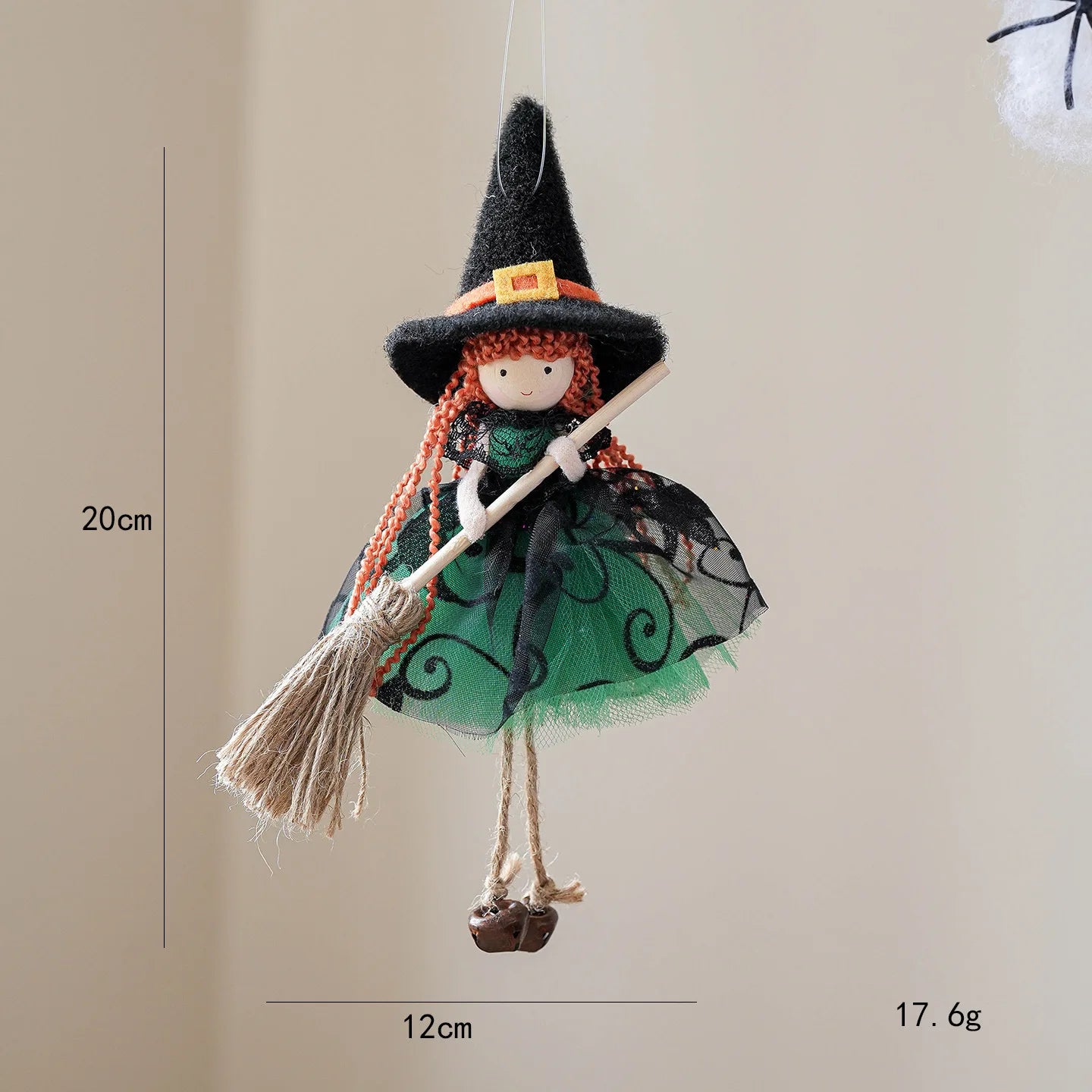 Creative Scary Halloween Apron Witch Doll Funny Cute Broom Witch Decoration Handicraft Halloween Witch Pendant Cosplay Party Oasis Select Green