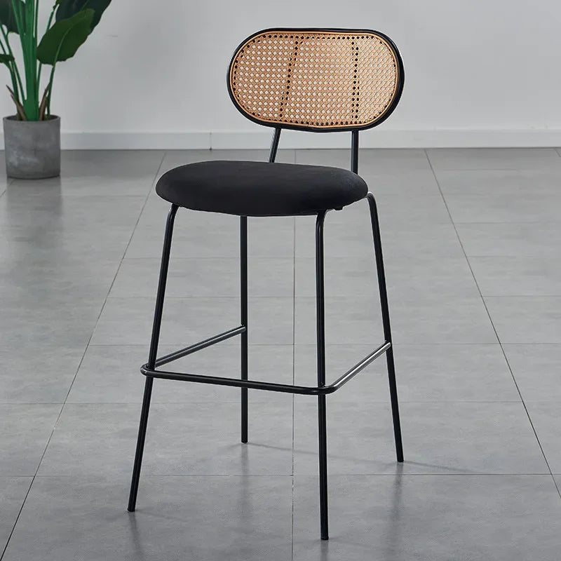 Multi-functional Nordic Modern Simple Bar Chair Home Rattan Backrest High Chair Soft Bag Bar Cafe Bar Stool Durable Oasis Select