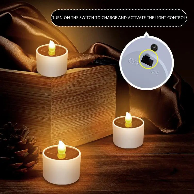 Solar Tealight Candles Waterproof Flickering LED Tea Lights Dusk To Dawn Flameless Solar Candles For Camping Home Bars Cafe Shop Oasis Select